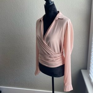 Missguided nude tie waist blouse 8